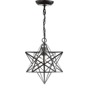 Stellaa 12" Moravian Star Metal/Clear Glass LED Pendant - JONATHAN Y